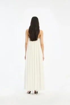 Pleated Midi Strap Dress White