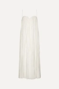 Pleated Midi Strap Dress White