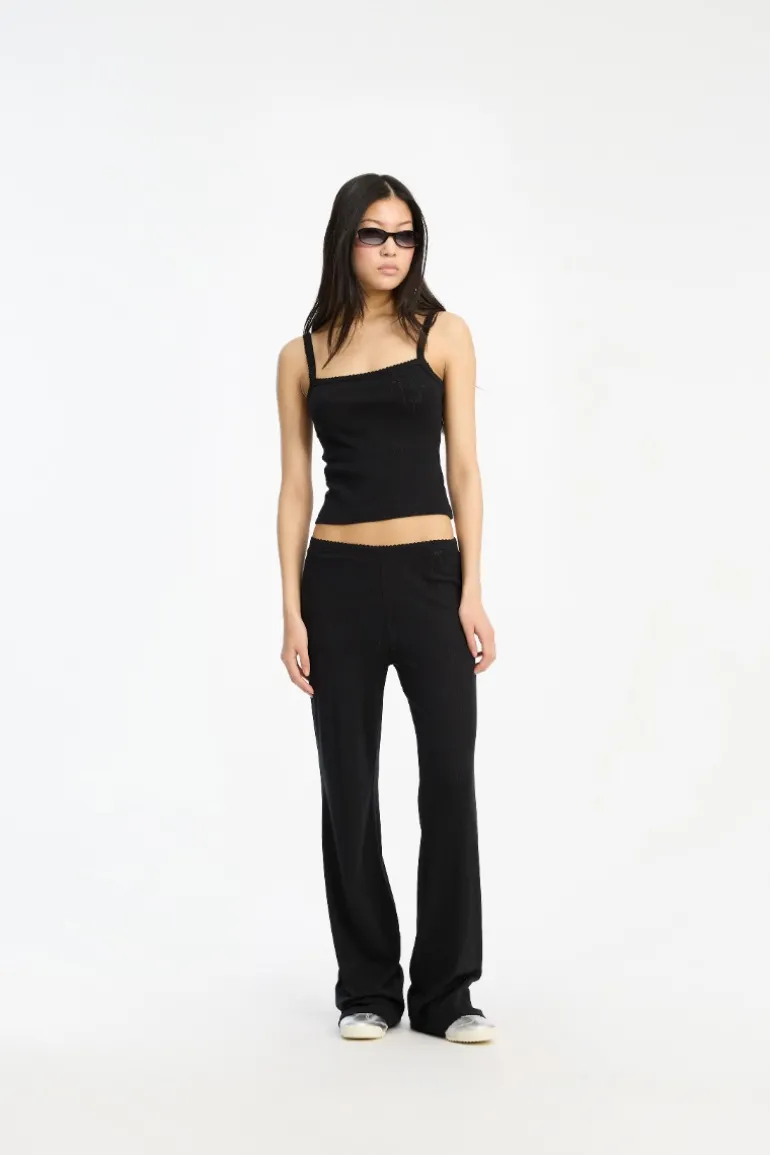 Pointelle Fitted Top Black