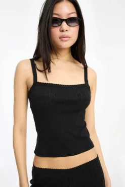 Pointelle Fitted Top Black