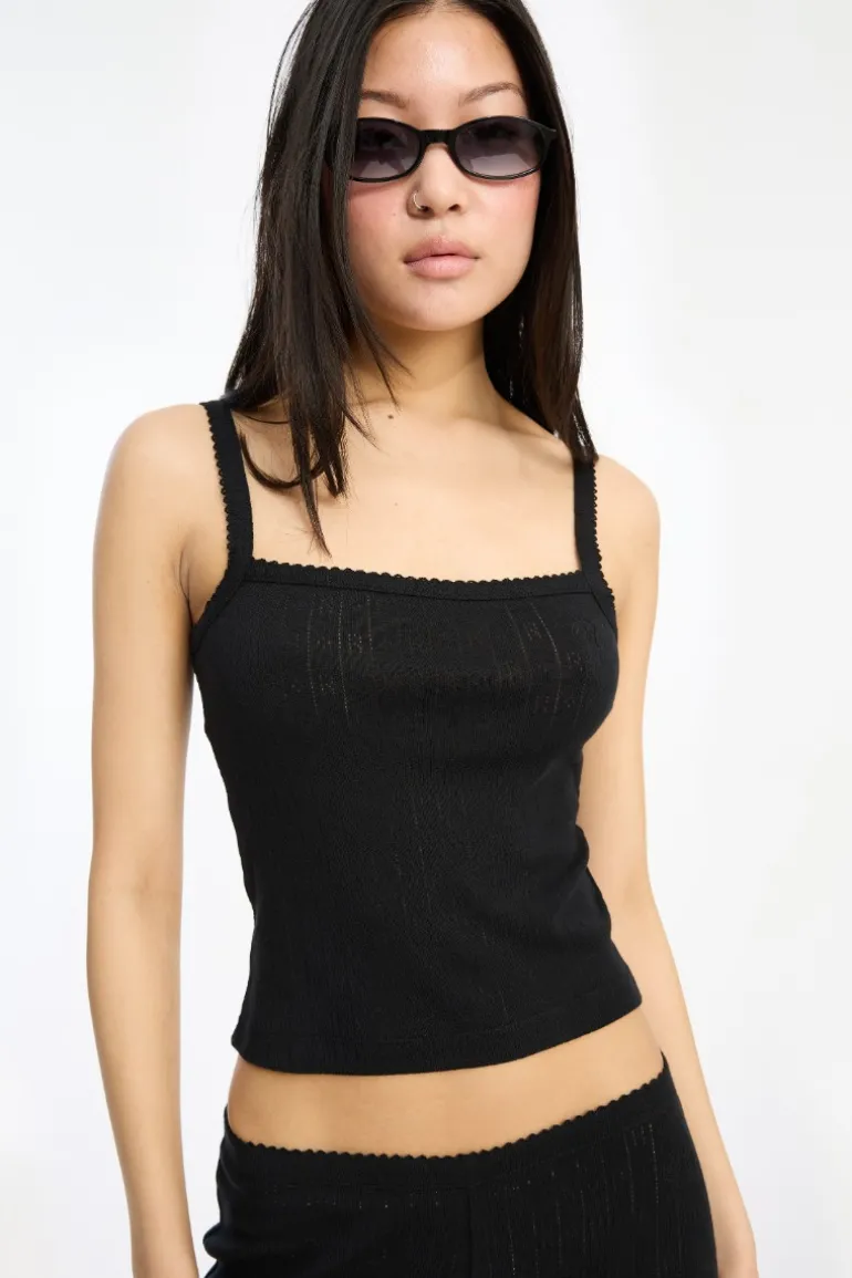 Pointelle Fitted Top Black