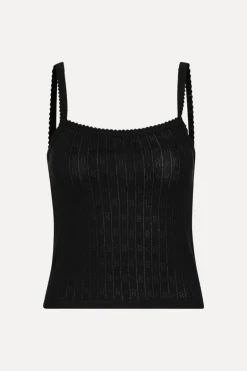 Pointelle Fitted Top Black