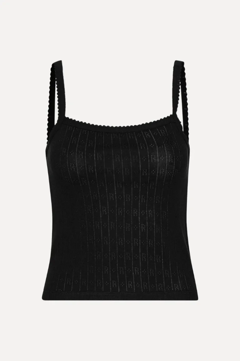 Pointelle Fitted Top Black