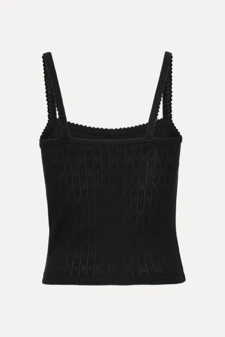 Pointelle Fitted Top Black