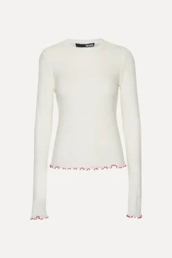 POINTELLE LONGSLEEVE TOP WHITE