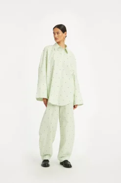 Poplin Oversized Shirt Striped Green