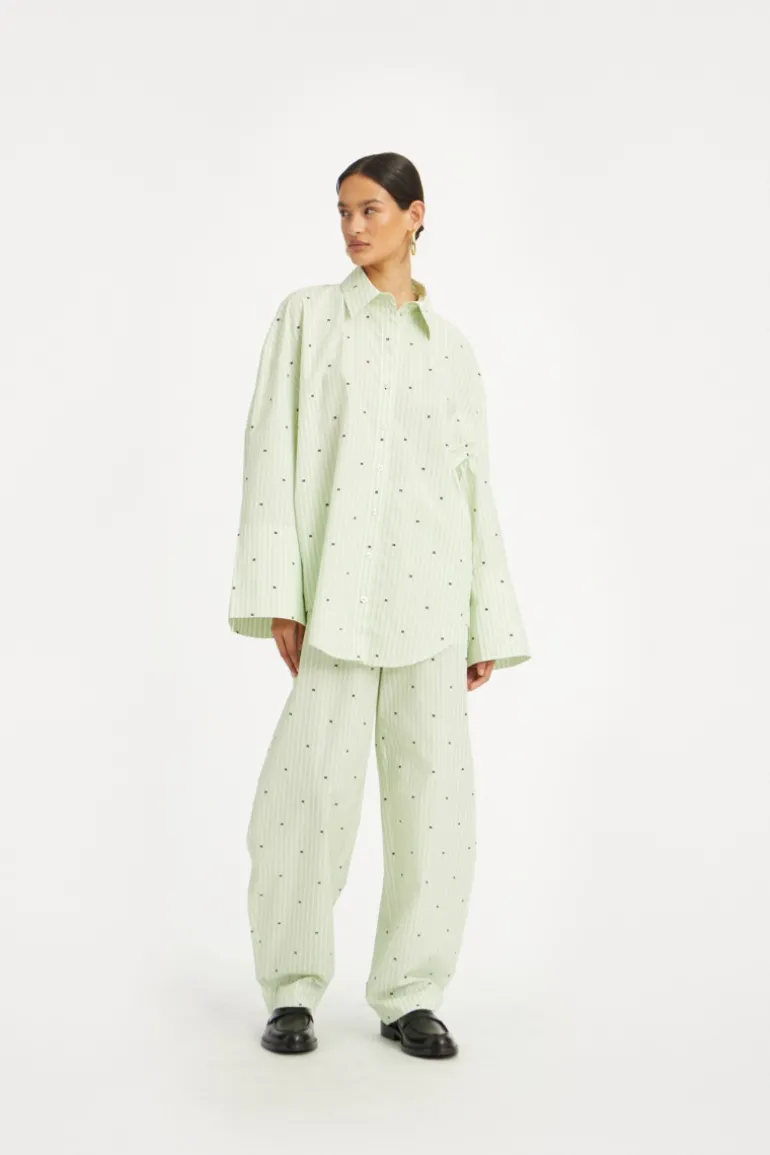 Poplin Oversized Shirt Striped Green