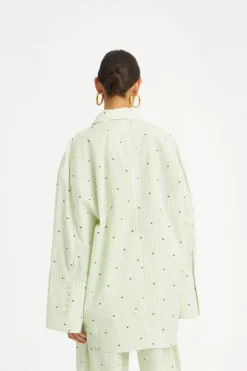 Poplin Oversized Shirt Striped Green