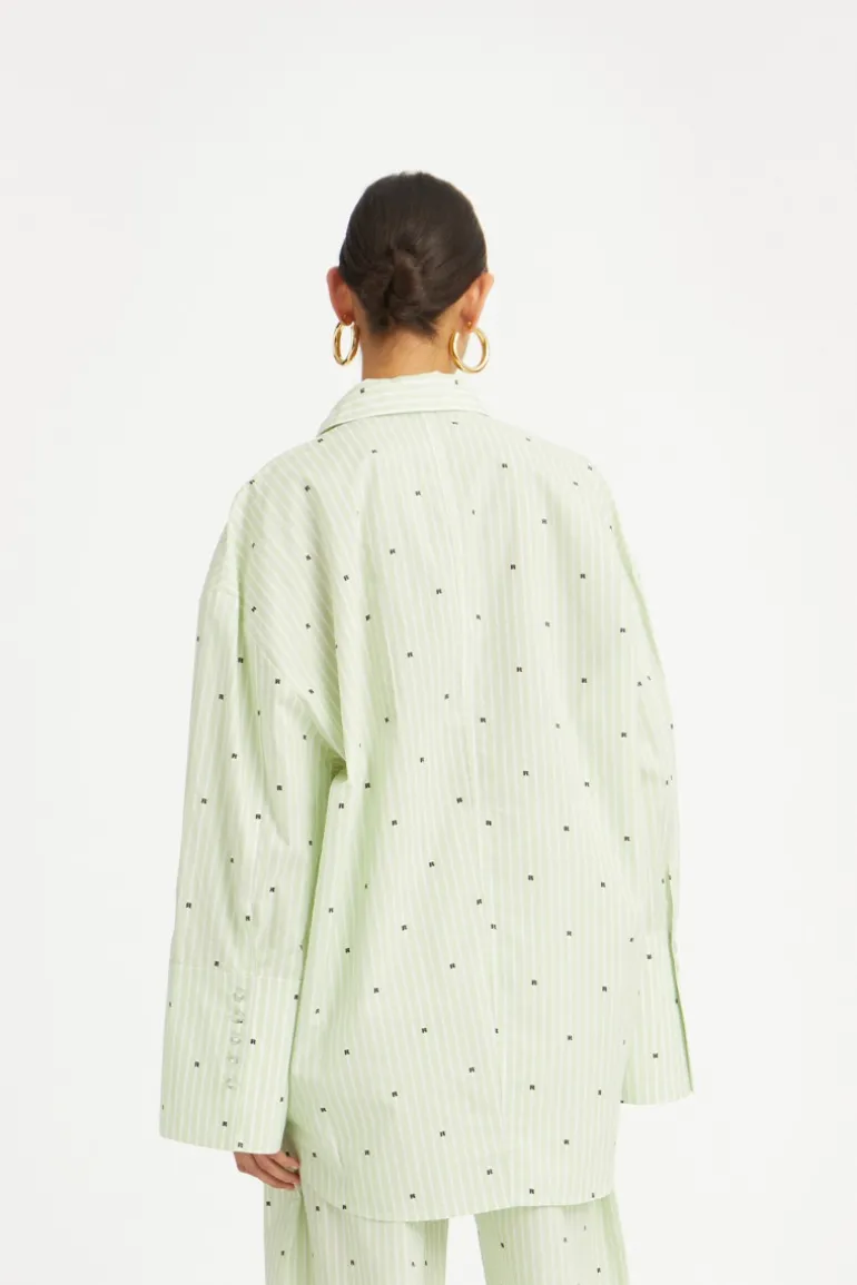 Poplin Oversized Shirt Striped Green