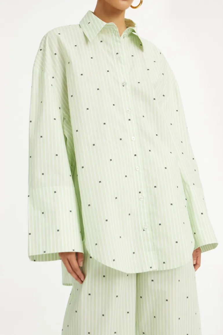 Poplin Oversized Shirt Striped Green