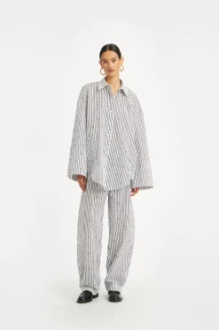 Poplin Oversized Shirt Striped Black