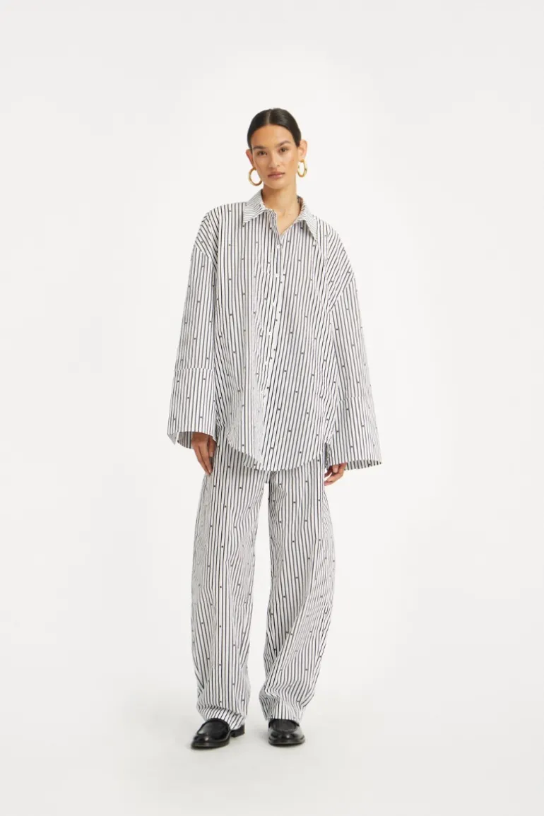Poplin Oversized Shirt Striped Black