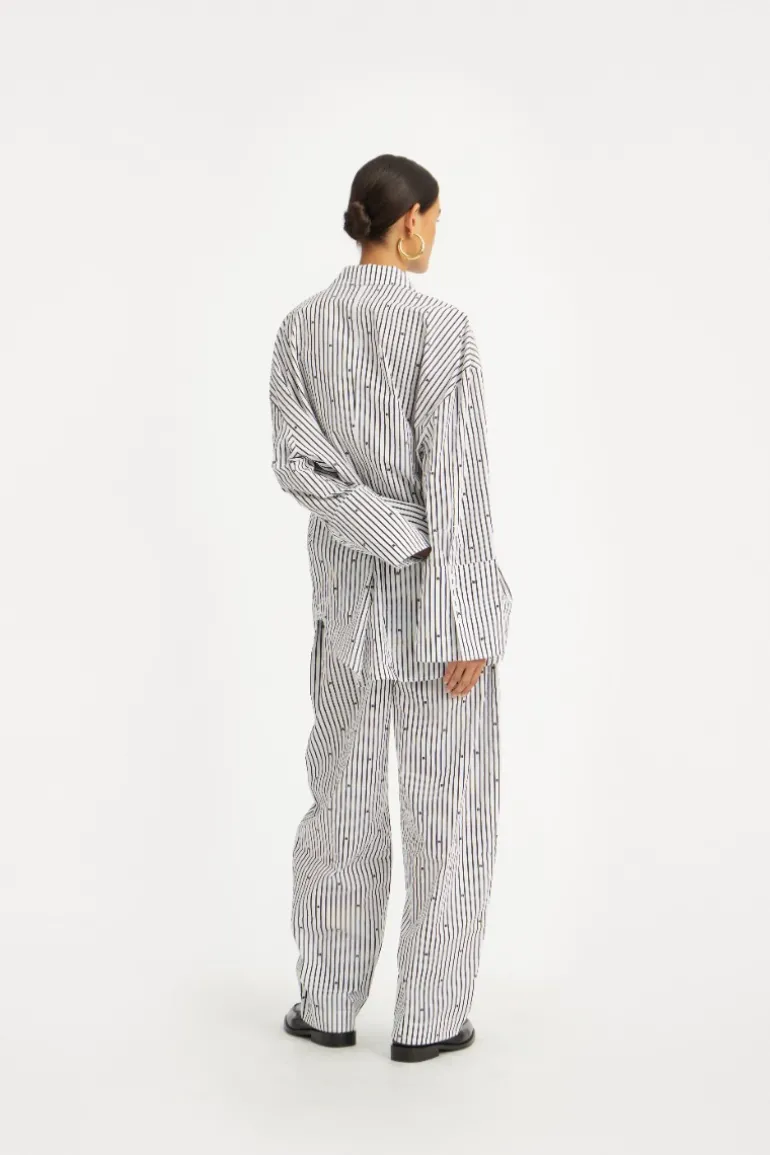 Poplin Oversized Shirt Striped Black