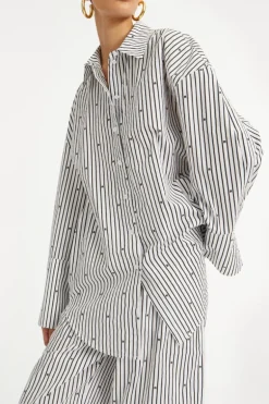 Poplin Oversized Shirt Striped Black