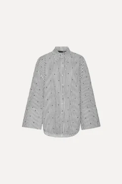Poplin Oversized Shirt Striped Black