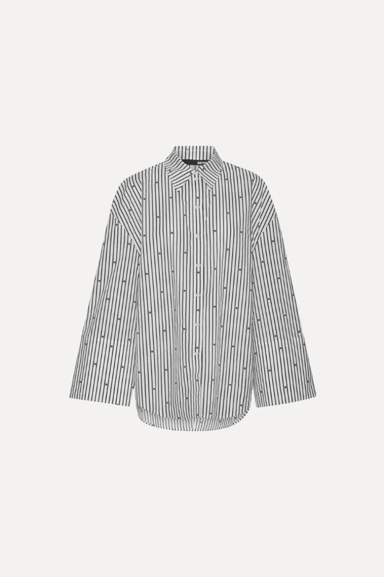 Poplin Oversized Shirt Striped Black