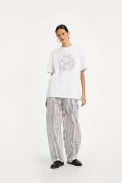 Poplin Tapered Pants Striped Black