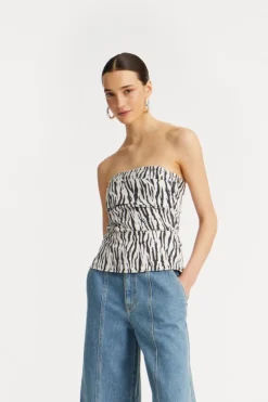 Printed Denim Top Black Print
