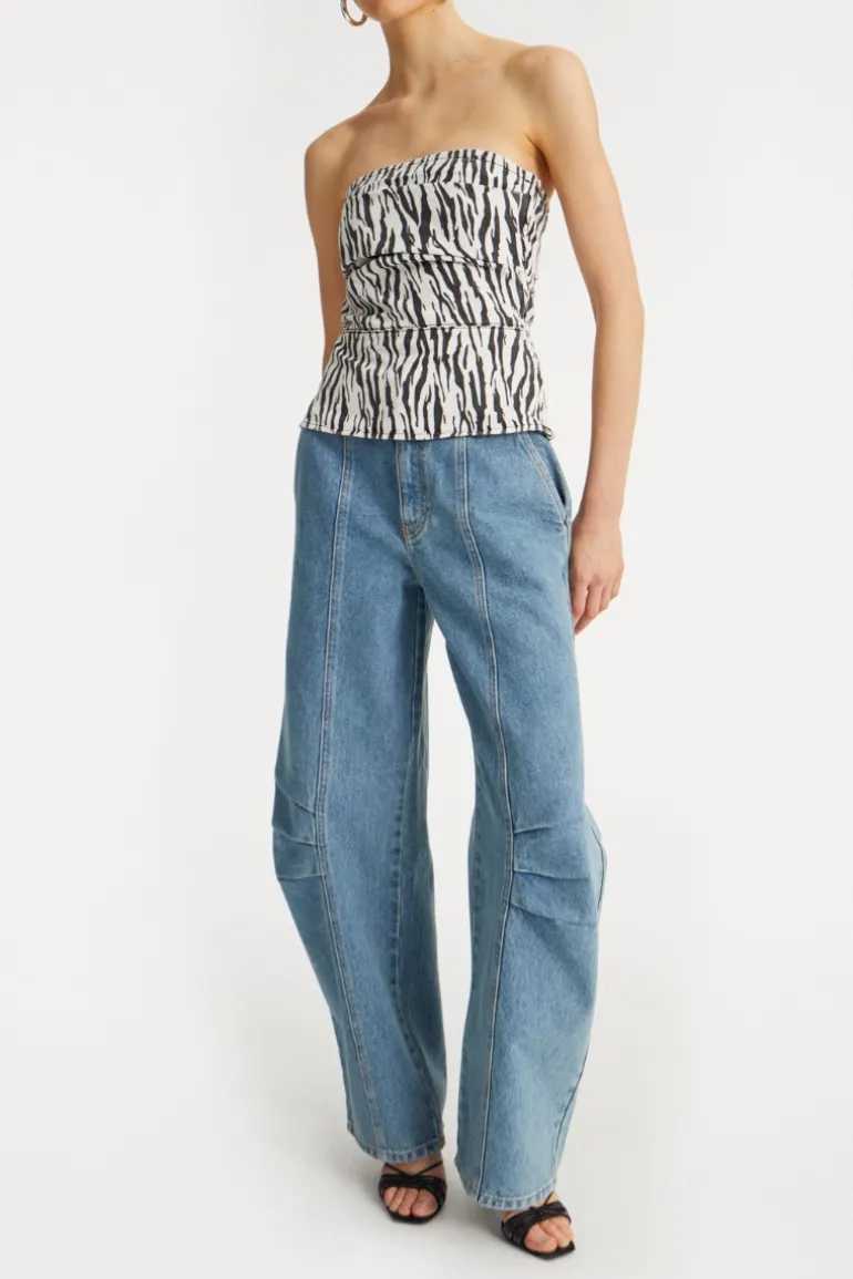 Printed Denim Top Black Print