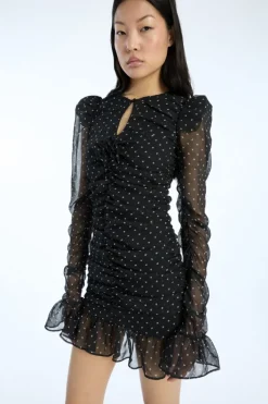 Printed Long-sleeve Dress Black