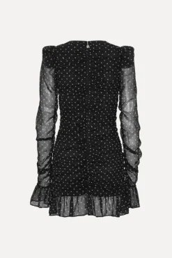 Printed Long-sleeve Dress Black