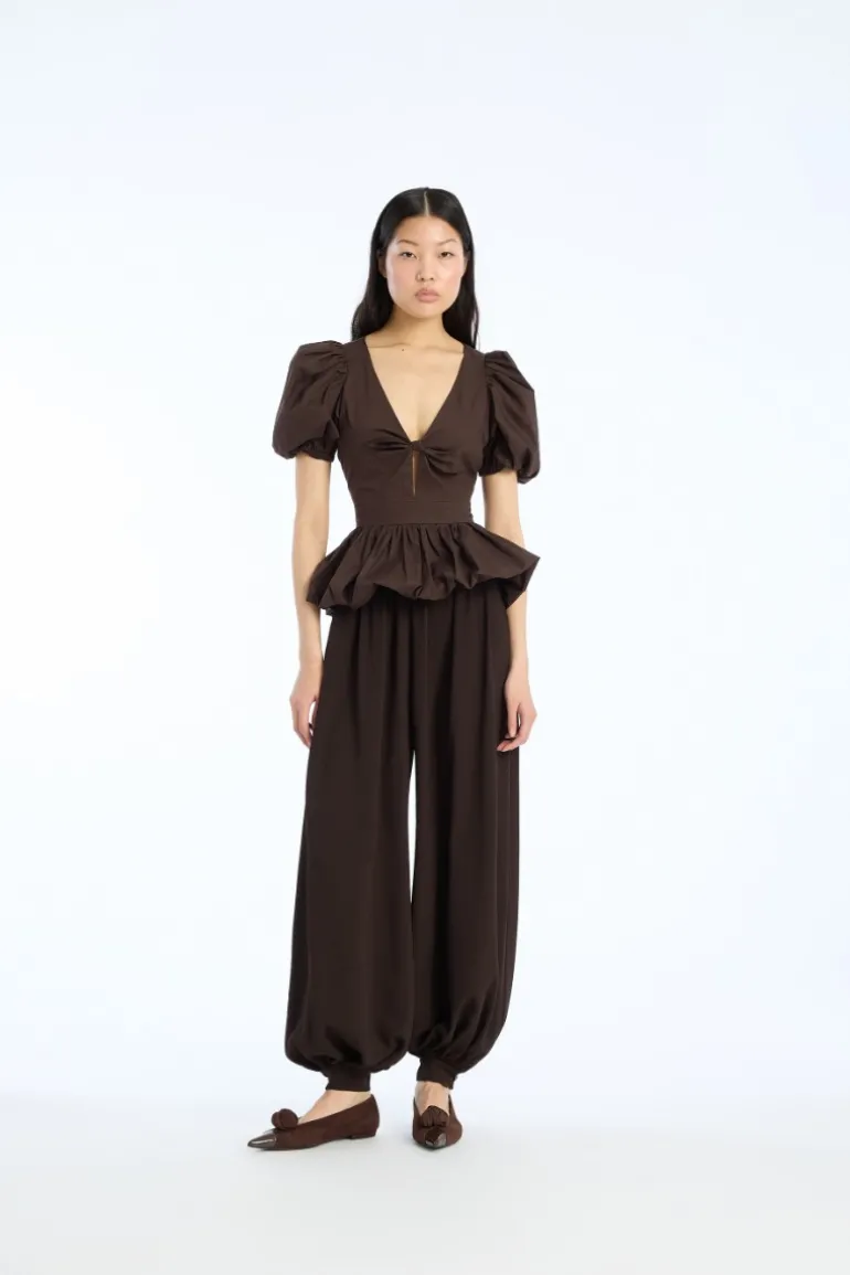 Puff Sleeve Bubble Top Dark Brown