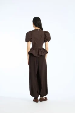 Puff Sleeve Bubble Top Dark Brown