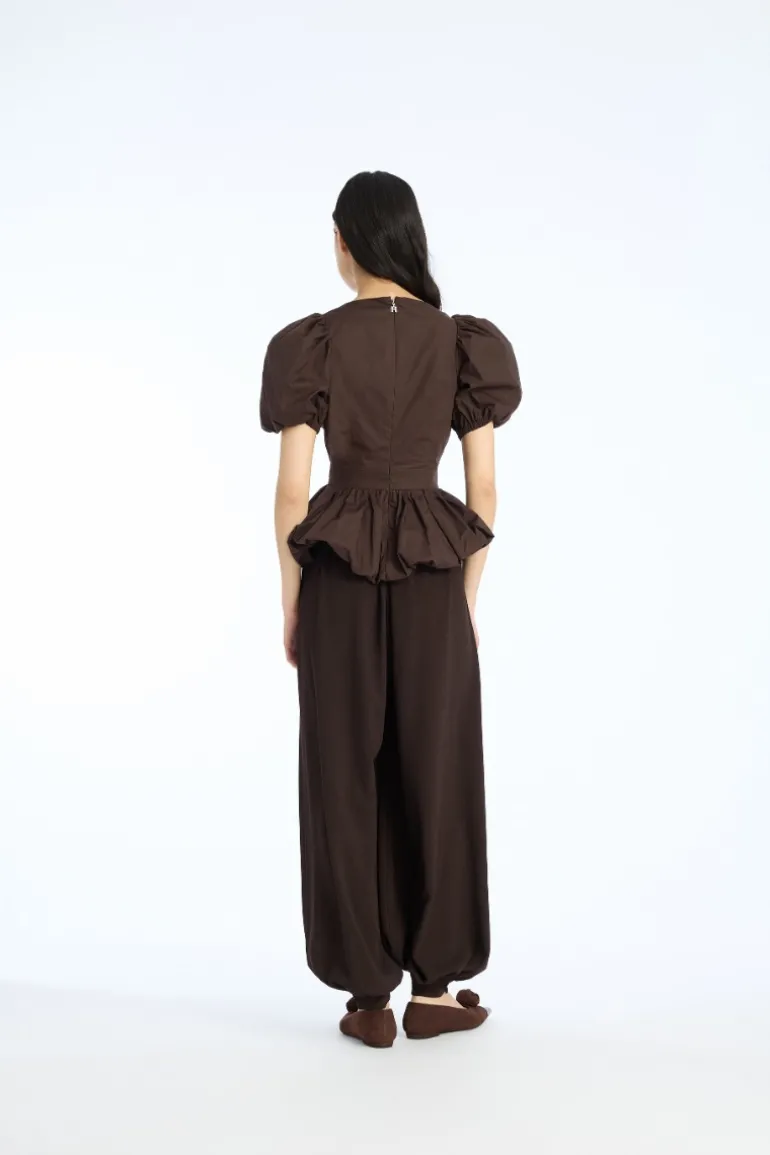 Puff Sleeve Bubble Top Dark Brown