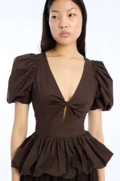 Puff Sleeve Bubble Top Dark Brown