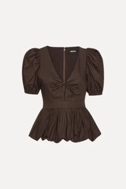 Puff Sleeve Bubble Top Dark Brown