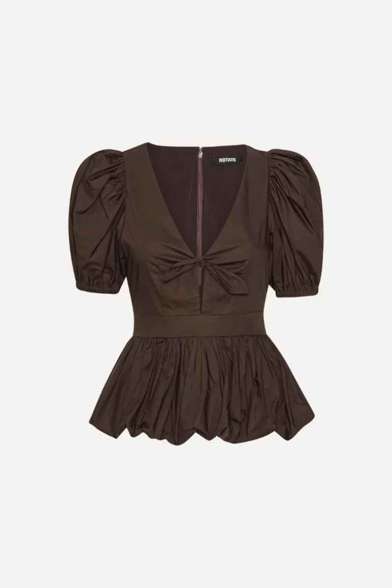 Puff Sleeve Bubble Top Dark Brown