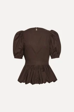 Puff Sleeve Bubble Top Dark Brown