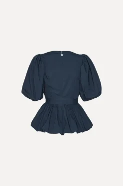 Puff Sleeve Bubble Top Dark Blue