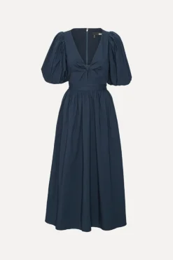 Puff Sleeve Midi Dress Dark Blue