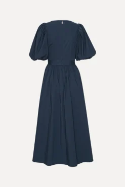 Puff Sleeve Midi Dress Dark Blue