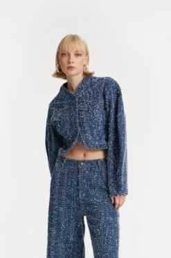 Round Sleeve Denim Jacket Medium Blue