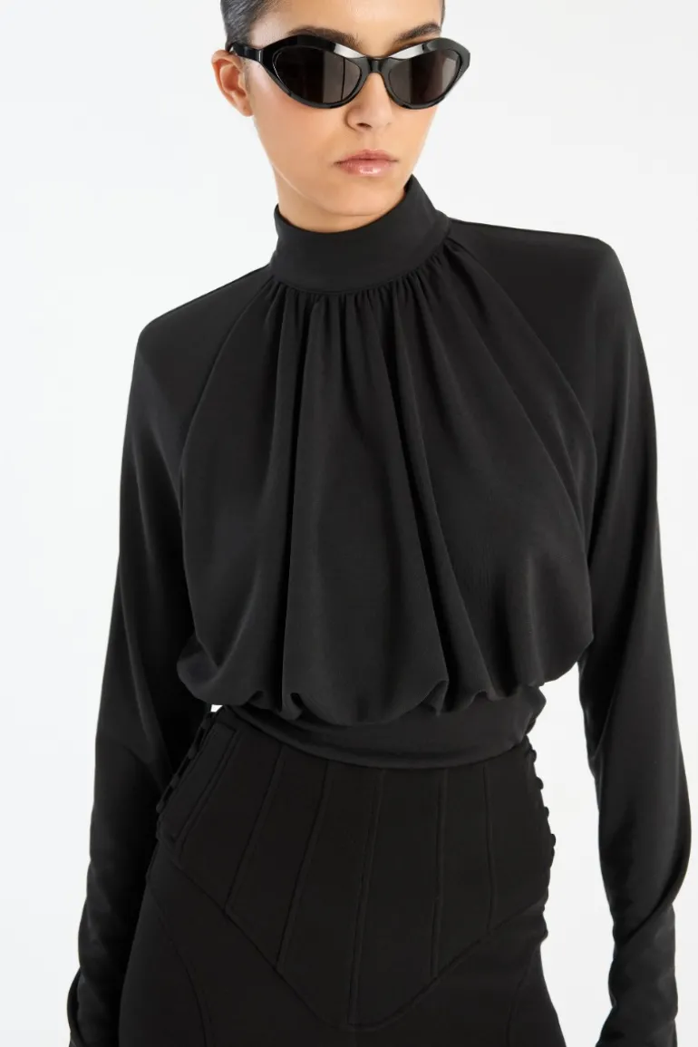 Ruched Ls Top Black