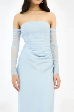Ruched Maxi Dress Light Blue