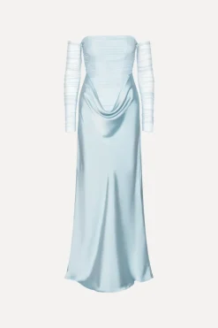 Ruched Maxi Dress Light Blue