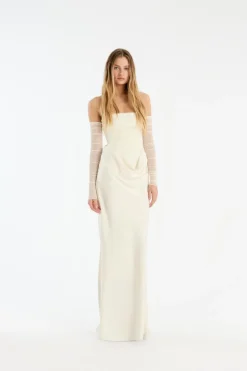 Ruched Maxi Dress White