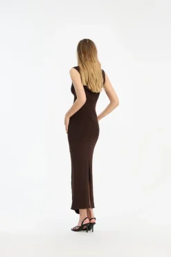 Ruched Midi Dress Dark Brown