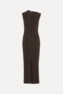 Ruched Midi Dress Dark Brown