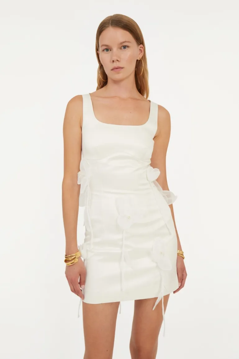 Satin Big Flower Dress White