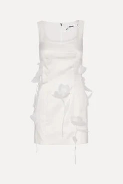 Satin Big Flower Dress White