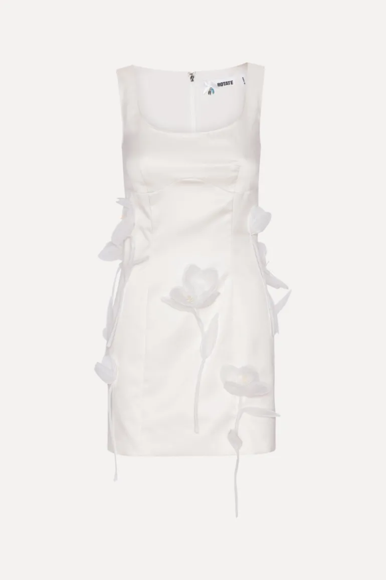 Satin Big Flower Dress White