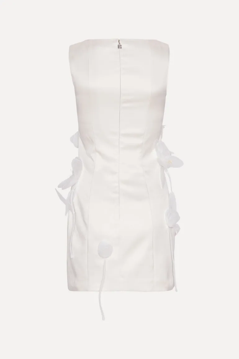 Satin Big Flower Dress White