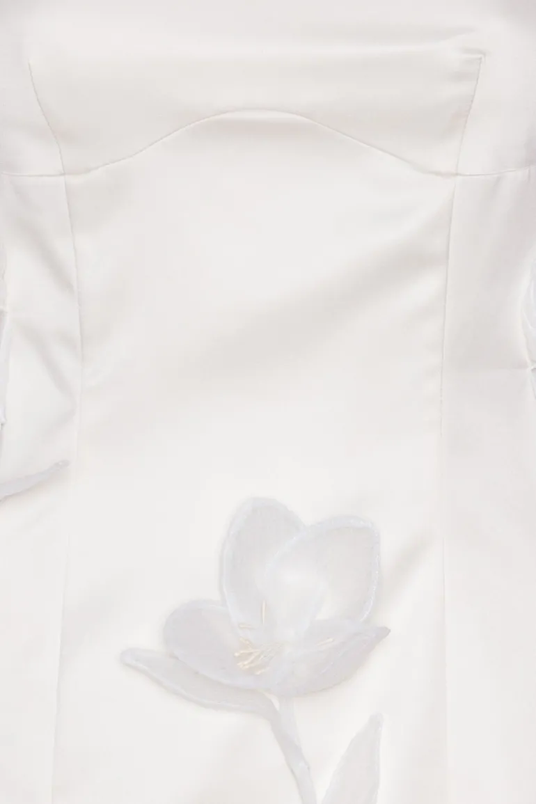 Satin Big Flower Dress White