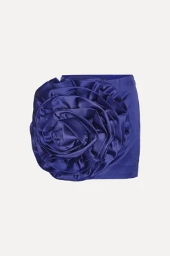 Satin Big Flower Skirt Dark Blue