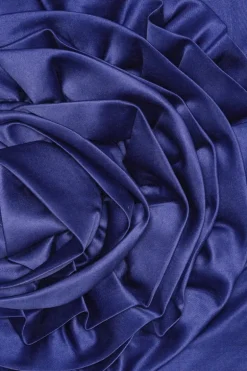 Satin Big Flower Skirt Dark Blue