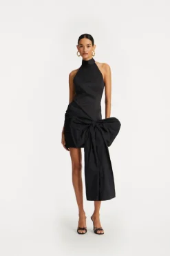 Satin Bow Dress Black